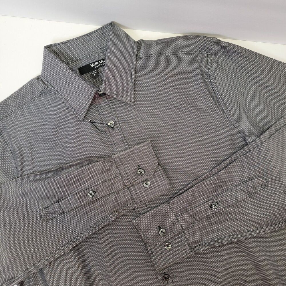 Murano Liquid Luxury Mens Gray Long Sleeve Button-up Cotton Business Shirt S